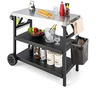 GOPLUS Desserte Jardin,Chariot de Barbecue Mobile à 3 Niveaux, Étagère réglable, Support Porte-épices, Porte-Serviettes, Crochets de desserte pour Barbecue