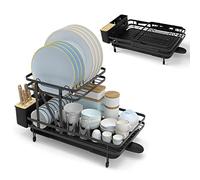 GOPLUS Égouttoir à Vaisselle Panneau Amovible, Bac d’Égouttage Amovible, Bec Pivotant, Porte-Ustensile, Egouttoir à Tasses pour Comptoir de Cuisine, Noir
