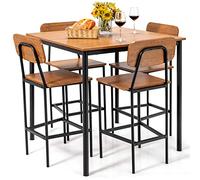 GOPLUS Ensemble de Table à Manger de 5 Pièces, Lot Table de Cuisine et 4 Chaises avec Cadre en Métal, Taille Compacte, Style Industriel, Hauteur Assise 61,5 CM, pour Cuisine, Bar, Restaurant