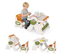 GOPLUS Ensemble de Table et Chaise pour Enfant,Chevalet d'Art Pliable avec Plateau Réversible,Porte-stylos,Panier de Rangement,Orang