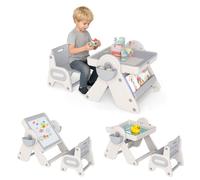GOPLUS Ensemble de Table et Chaise pour Enfant,Chevalet d'Art Pliable avec Plateau Réversible,Porte-stylos,Panier de Rangement,Gris