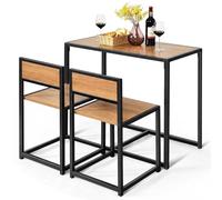 GOPLUS Ensemble de Table et Chaises Compacte et Antidérapante avec Cadre en Métal, Table avec 2 Chaises Robuste et Pratique, Style Rétro Idéal pour Salle à Manger, Terrasse, Restaurant (Naturel)