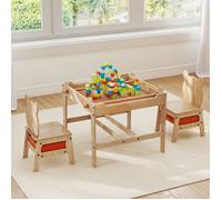 GOPLUS Ensemble Table et Chaises Enfant,Plateau Réversible Double Face Tableau Blanc/Ardoise,Bacs en Tissu Pliables, Ours
