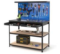 GOPLUS Établi à Outils avec Panneau Perforé,Tiroirs,Étagères,23 Crochets,Porte-Tournevis,Charge 230KG-121x61x156CM,Bleu