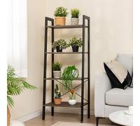 GOPLUS Étagère de Rangement à 4 Niveaux avec Cadre en Métal, Dispositif Anti-basculement, Bibliothèque Style Industrielle sur Pied avec Patins Réglables pour Salon/Chambre/Cuisine (Gris Foncé)
