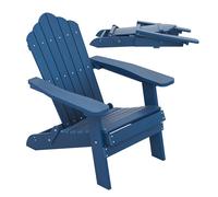 GOPLUS Fauteuil Adirondack de Jardin Pliable-Réglable à 4 Positions avec Repose-Pieds Rétractable-en HIPS avec Porte-Gobelet,Bleu