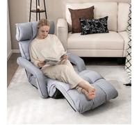 GOPLUS Fauteuil de Sol Pliable à Accoudoirs avec Tête Charge 120KG-Dossier et Pieds Ajustables pour Lecture/Yoga/Méditation Gris