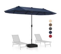 GOPLUS Grand Parasol de Jardin Exterieur avec Pied, 4M Parasol Rectangulaire Double Face pour 6 Personnes, avec Manivelle et Ventilation, pour Marché, Piscine, Terrasse, Balcon (Bleu)