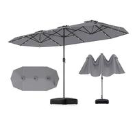 GOPLUS Grand Parasol de Jardin Exterieur avec Pied, 4M Parasol Rectangulaire Double Face pour 6 Personnes avec LED, Manivelle et Ventilation, pour Marché, Piscine, Terrasse, Balcon (Gris)