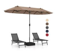 GOPLUS Grand Parasol de Jardin Exterieur avec Pied, 4M Parasol Rectangulaire Double Face pour 6 Personnes, avec Manivelle et Ventilation, pour Marché, Piscine, Terrasse, Balcon (Café)
