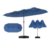 GOPLUS Grand Parasol de Jardin Exterieur avec Pied, 4M Parasol Rectangulaire Double Face pour 6 Personnes avec LED, Manivelle et Ventilation, pour Marché, Piscine, Terrasse, Balcon (Bleu)
