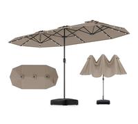 GOPLUS Grand Parasol de Jardin Exterieur avec Pied, 4M Parasol Rectangulaire Double Face pour 6 Personnes avec LED, Manivelle et Ventilation, pour Marché, Piscine, Terrasse, Balcon (Café)