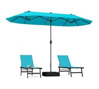 GOPLUS Grand Parasol de Jardin Exterieur avec Pied, 4M Parasol Rectangulaire Double Face pour 6 Personnes, avec Manivelle et Ventilation, pour Marché, Piscine, Terrasse, Balcon (Turquoise)