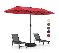 GOPLUS Grand Parasol de Jardin Exterieur avec Pied, 4M Parasol Rectangulaire Double Face pour 6 Personnes, avec Manivelle et Ventilation, pour Marché, Piscine, Terrasse, Balcon (Rouge)