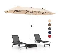 GOPLUS Grand Parasol de Jardin Exterieur avec Pied, 4M Parasol Rectangulaire Double Face pour 6 Personnes, avec Manivelle et Ventilation, pour Marché, Piscine, Terrasse, Balcon (Beige)