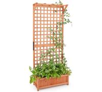 GOPLUS Jardinière avec Treillis 183cm en Bois de Sapin, Trou de Drainage pour Plantes Grimpantes, Fleurs, Bac à Fleurs avec Treillis pour Cour, Jardin, Balcon, 75x33x183cm