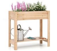 GOPLUS Jardinières Exterieur Surélevée en Bois, Carre Potager avec Étagère de Rangement Inférieur, Lit de Jardin en Hauteur, Base à Lattes, Peinture DIY, pour Extérieur et Intérieur, Jardin et Balcon