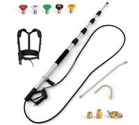 GOPLUS Lance Télescopique pour Nettoyeur Haute Pression 4200PSI | Kit de Rallonge de 5,50m avec 5 Buses de Connexion, 2 Adaptateurs, Ceinture de Harnais pour Mur, Toit, Gouttière