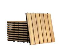 GOPLUS Lot de 10 Dalles,0,9 m² Dalles en Bois d’Acacia Huilé Résistant à la Corrosion avec Base en PVC, Plancher d'Exterieur Emboitable pour Terrasse, Jardin, Piscine, Balcon30 x 30CM (Barreau)