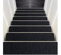 GOPLUS Lot de 15 Marchettes d’Escalier,76X20 CM,avec Surface Antidérapante, Tapis d’Escalier au 4 Couches,Gris