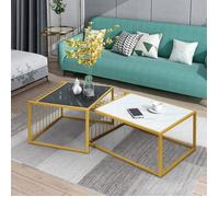 GOPLUS Lot de 2 Tables Basses Gigognes Empilables Table Basse Rectangulaire avec Surface de Texture en Marbre pour Salon/Bureau