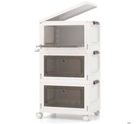 GOPLUS Lot de 3 Bacs de Rangement Empilables avec Couvercle, Conteneurs Pliables et Mobile en Plastique de 75 L avec 2 Ouvertures