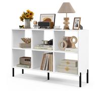 GOPLUS Meuble à Casier 6 Cubes-Bibliothèque Étagère Ouverte à 3 Niveaux-5 Pieds en Métal-120x35x79,5cm Charge 150KG Blanc