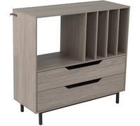 GOPLUS Meuble de Rangement 91x36x87CM,4 Niveaux pour 300 Albums Disques,Support Tourne Disque Vinyle avec 2 Tiroirs,Gris