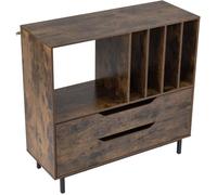 GOPLUS Meuble de Rangement 91x36x87CM,4 Niveaux pour 300 Albums Disques,Support Tourne Disque Vinyle avec 2 Tiroirs,Industriel