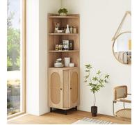 GOPLUS Meuble Etagère 40x40x172CM-Bibliothèque d'Angle avec 2 Portes en Rotin PE-4 Etagères Ouvertes-Kit Anti-basculement,