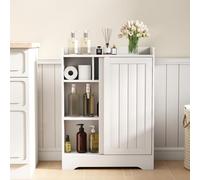 GOPLUS Meuble Salle de Bain avec 2 Portes Coulissantes, Petit Meuble de Rangement avec Porte-Papier Toilette, Compartiment à Brosse et Étagères Réglables, 60 x 20 x 80 cm pour Petits Espaces, Blanc