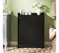 GOPLUS Meuble Salle de Bain avec 2 Portes Coulissantes, Petit Meuble de Rangement avec Porte-Papier Toilette, Compartiment à Brosse et 2 Étagères Réglables, 60 x 20 x 80 cm pour Petits Espaces, Noir