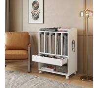 GOPLUS Meuble Vinyle Mobile avec 5 Compartiment et Tiroir, Meuble Tourne Disque sur Roulette Verrouillable pour 180 Album, Bout de Canapé Robuste avec Crochet Latéral, pour Salon et Chambre, Blanc