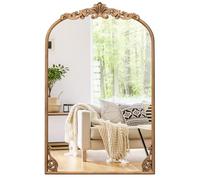 GOPLUS Miroir Mural Doré, Miroir Entrée Vintage Baroque avec Cadre Métallique, Crochets Soudés, Vis d'Expansion, Décoration Décoratif Arqué pour Salon, Couloir (76 x 51 cm)