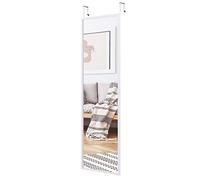 GOPLUS Miroir Mural Réglable en Hauteur, Miroir Porte avec Crochets, 2 Méthodes d'Installation, Cadre en Fer, pour Chambre à Coucher, Couloir, Vestiaire (Blanc)