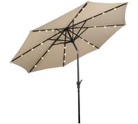 GOPLUS Parasol de Jardin D.300CM-Parasol Patio Droit Inclinable 24 LED Solaire-Poteau Métallique avec Manivelle-Beige(sans Base)