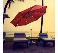 GOPLUS Parasol de Jardin D.300CM-Parasol Patio Droit Inclinable 24 LED Solaire-Poteau Métallique avec Manivelle-Rouge(sans Base)