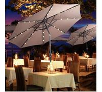 GOPLUS Parasol de Jardin D.300CM-Parasol Patio Droit Inclinable 24 LED Solaire-Poteau Métallique avec Manivelle-Brun(sans Base)