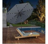 GOPLUS Parasol de Jardin D.300CM-Parasol Patio Droit Inclinable 24 LED Solaire-Poteau Métallique avec Manivelle-Gris(sans Base)