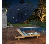GOPLUS Parasol de Jardin D.300CM-Parasol Patio Inclinable 24 LED Solaire-Poteau Métallique avec Manivelle-Bleu Foncé(sans Base)