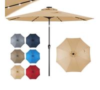 GOPLUS Parasol de Jardin Exterieur 3M avec 8 Baleines (Beige) | Grand Parasol Inclinable avec Lumineux Solaire 24 LED, Manivelle, Anti-UV, pour Plage Balcon Patio, Base Non Incluse