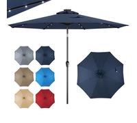 GOPLUS Parasol de Jardin Exterieur 3M avec 8 Baleines (Bleu Foncé) | Grand Parasol Inclinable avec Lumineux Solaire 24 LED, Manivelle, Anti-UV, pour Plage Balcon Patio, Base Non Incluse