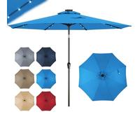 GOPLUS Parasol de Jardin Exterieur 3M avec 8 Baleines (Bleu) | Grand Parasol Inclinable avec Lumineux Solaire 24 LED, Manivelle, Anti-UV, pour Plage Balcon Patio, Base Non Incluse