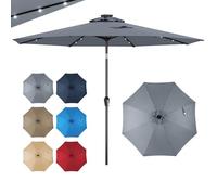 GOPLUS Parasol de Jardin Exterieur 3M avec 8 Baleines (Gris) | Grand Parasol Inclinable avec Lumineux Solaire 24 LED, Manivelle, Anti-UV, pour Plage Balcon Patio, Base Non Incluse