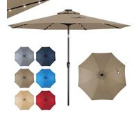 GOPLUS Parasol de Jardin Exterieur 3M avec 8 Baleines (Marron) | Grand Parasol Inclinable avec Lumineux Solaire 24 LED, Manivelle, Anti-UV, pour Plage Balcon Patio, Base Non Incluse