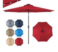 GOPLUS Parasol de Jardin Exterieur 3M avec 8 Baleines (Rouge) | Grand Parasol Inclinable avec Lumineux Solaire 24 LED, Manivelle, Anti-UV, pour Plage Balcon Patio, Base Non Incluse