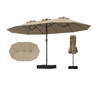 GOPLUS Parasol de Jardin Exterieur avec Pied, 4,5M Grand Parasol Rectangulaire Double Face, avec Manivelle, 12 Baleines, Base avec Sacs à Sable, pour Piscine Jardin Terrasse (Marron)