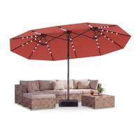 GOPLUS Parasol de Jardin Exterieur avec Pied, 4,6x2,8M Grand Parasol Double avec 48 LED Solaires, Manivelle, 12 Baleines, Protection Solaire, pour Terrasse Patio Marché (Orange)