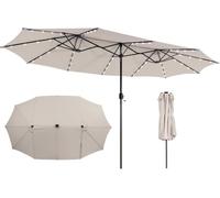 GOPLUS Parasol de Jardin Exterieur avec Pied, 4,6x2,8M Grand Parasol Double avec 48 LED Solaires, Manivelle, 12 Baleines, Protection Solaire, pour Terrasse Marché Patio