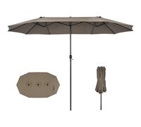 GOPLUS Parasol de Jardin Exterieur avec Pied, 4,6x2,8M Grand Parasol Double avec 48 LED Solaires, Manivelle, 12 Baleines, Protection Solaire, pour Terrasse Marché Patio